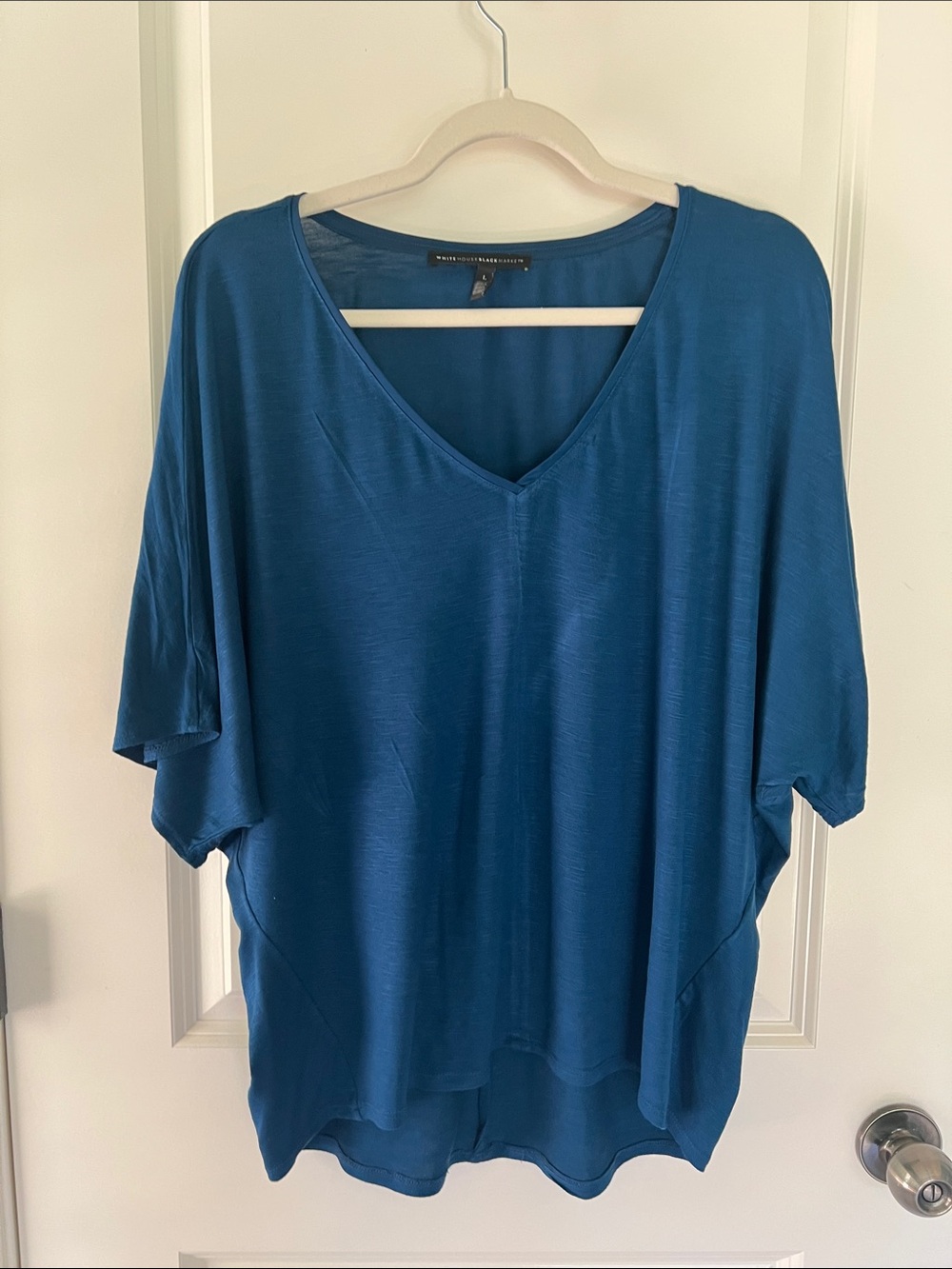 White House Black Market Teal V-Neck Dolman Tunic Top